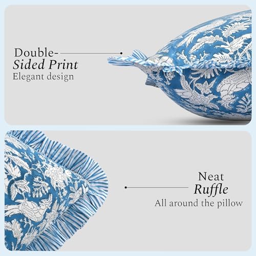 CPC Block Print Ruffle Throw Cover Blue Sapphire 24"x24" Inch Pack of 2-100% Cotton Ruffle Couch Decorative Boho Pillows Case for Living Room, Bedroom, Sofa, Farmhouse Gift for Spring, Mother's Day - Image 7