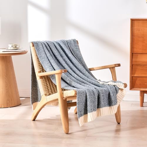 CozeCube Reversible Knitted Throw Blanket, Dusty Blue White Melange 60"x80" - Image 6