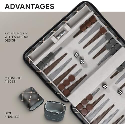 Magnetic Travel Backgammon Sets for Adults - Quality PU Leather Backgammon Board Game for Adults and Kids - 14" Gift for Man Backgammon Board with 32 Magnetic Pieces in PU Leather Case - Image 4