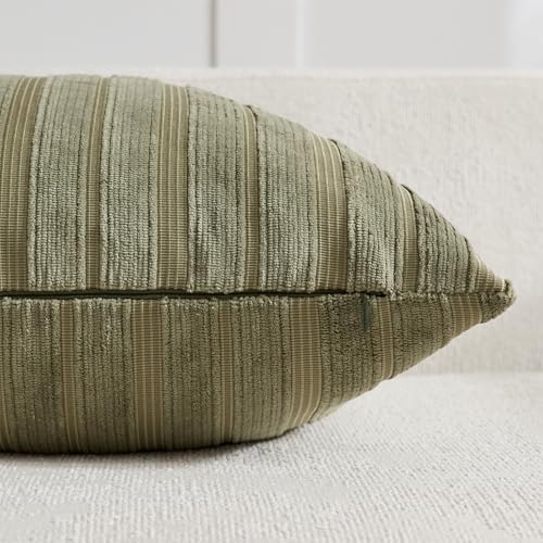 DEZENE 22x22 Olive Green Throw Pillow Covers Pack of 2 Soft Striped Corduroy Square Spring Summer Outdoor Pillow Cases for Couch Sofa Bedroom Living Room Home Decor - Image 3