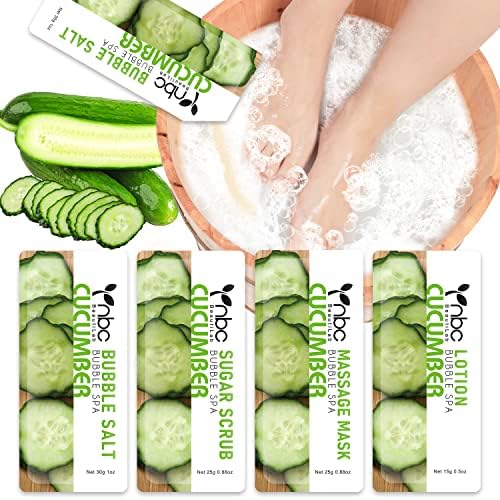 Pedicure Kit Foot Soak Set: Bubble Salt, Sugar Scrub, Massage Mask, Massage Lotion in a Box, 4 Step Foot Spa Kit for Dry Feet,Tired Feet(1 Set Cucumber) by nbcBeautiLab