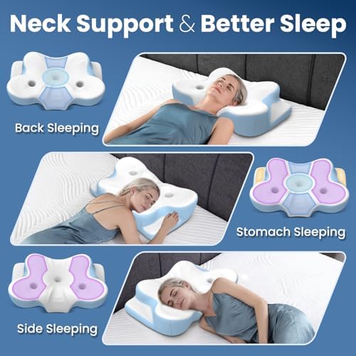 Cervical Neck Pillow, Side Sleeper Pillow for Adults, Neck Pillow for Neck and Shoulder, Orthopedic Contour Memory Foam Pillows for Side Back & Stomach Sleepers with Cooling Pillowcase - Image 7