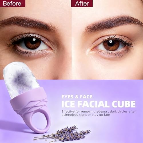 Ice Roller for Face and Eye, Reusable Silicone Facial Ice Roller, Ice Face Mold for Reducing Puffiness, Ice Cube Roller Skin Care Tool with Cleansing Brush for Women & Men, Pink 2 + Purple 1 - Image 4