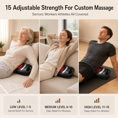 brenzo Lower Back Massager with Heat, Electric Lumbar Stretching Device with Airbag Compression, 15 Intensity Levels, 3 Heat Settings, Portable Back Relaxation for Home Office Use-Black - Image 4