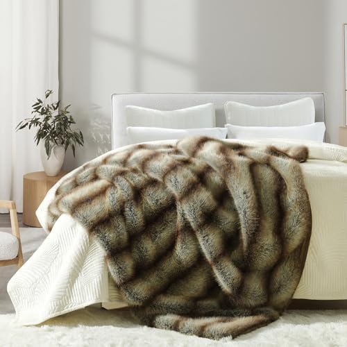 HORIMOTE HOME Luxury Plush Blanket, Soft & Cozy Fur Throw Blanket for Couch, Bed and Sofa, Fluffy Faux Fur Throw, with Shed-Free Design, 50x60 Inches Decorative Blankets, Brown Taupe Stripes - Image 6