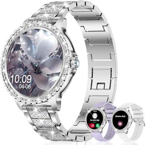 Smart Watch for Women with Diamonds (Answer/Make Call),1.32''Full Screen Smart Watch for Android /iOS,Fitness Tracker with Heart Rate/Blood Oxygen/Sleep Monitor/AI Voice Watches for Women,3 Straps by GADIXY