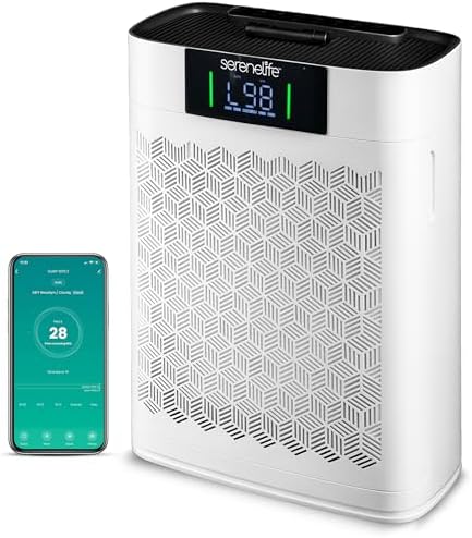 SereneLife Air Purifier for Home - Smart Room Air Purifier with Sleep and Automatic Modes, WiFi and App Control, Ultra Quiet, Removes Dust, Pet Hair and Odor for Large Rooms up to 1,076 Sq Ft (White) by SereneLife