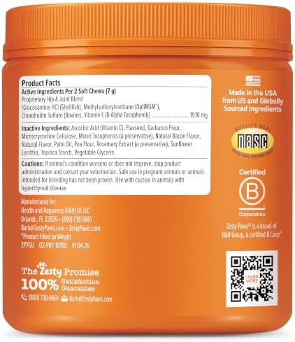 Zesty Paws Glucosamine for Dogs - Dog Joint Supplement, Bacon, 90 Ct - Image 3