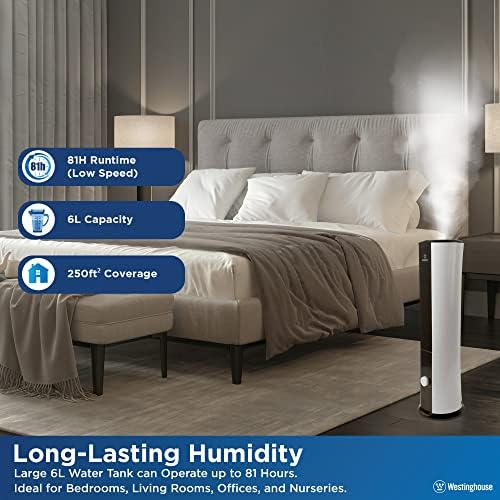 Westinghouse 28-inch Cool Mist Ultrasonic Tower Humidifier, 6L Top Fill Air Humidifier with Essential Oil Diffuser, Adjustable Mist Volume for Large Bedrooms - Image 4