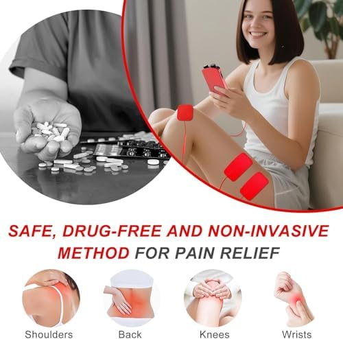 TENS EMS Unit Muscle Stimulator for Pain Relief Therapy - 4 in 1 TENS EMS Relax Custom Frequency+Pulse - Muscle Massager 36 Modes 20 Intensity, Memory & Favorites Function, 3.8" Color Display - Red - Image 3