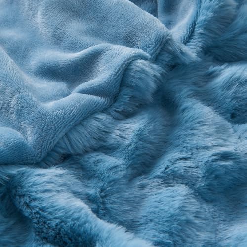 Lotus Karen Faux Fur Throw Blanket Sky Blue - Big Bubble Rabbit Fluff Blanket for Couch Bed Sofa,Softest Fluffy Fuzzy Cozy Blanket,Thick Furry Plush Shaggy Warm Blankets for Women,60x80 Inches - Image 5