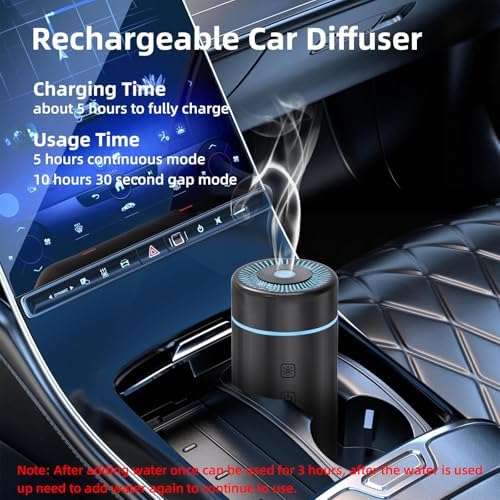 SEEDSEEL 100ML Car Diffuser, USB Rechargeable Battery Operated,Powered Cordless Essential Oil Diffuser, 7 LED Color Lights 2 Timer Modes for Car Outdoor Home (Black) - Image 2