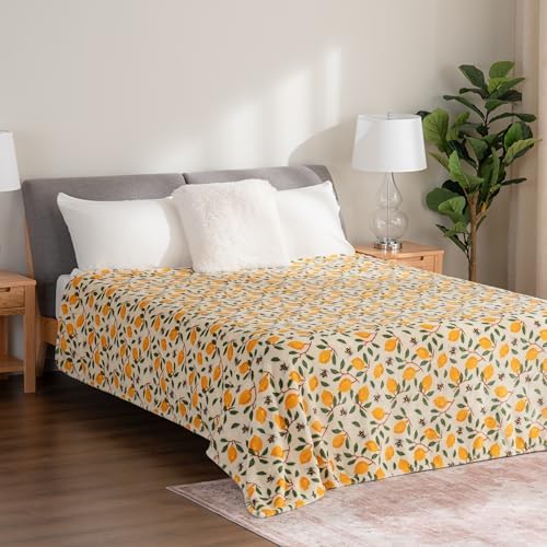 Berkshire Blanket-Classic Heavyweight Warm Soft Printed VelvetLoft® Plush Blanket, King Size Soft Fuzzy Blanket for Couch Sofa Bed, Lemons and Bees Yellow, 90in x 108in - Image 4