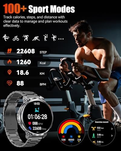 Military Smart Watch for Men, 1.85" Big Screen, Flashlight, 930mAh Battery - Image 6