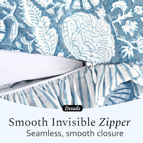 CPC Blue Meadow Hand Block Print 100% Cotton Ruffle Throw Pillow Cover 18x18 inch with Hidden Zipper Decorative for Couch, Bed, Sofa, Farmhouse, Cottagecore Decor Gift Christmas Fall Thanksgiving - Image 7