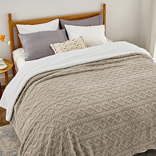 Bedsure Sherpa Fleece Blanket, Cable Jacquard Tufted, Warm, Beige, Queen by Unknown