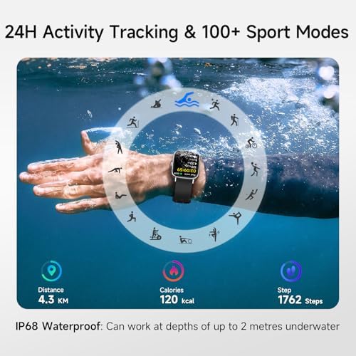 Smart Watch for Men Women, 1.85" HD Smartwatch Compatible iPhone/Samsung/Android (Answer/Make Calls), 100+ Sport Modes Fitness Tracker with Heart Rate/Sleep/SpO2 Monitor, IP68 Waterproof, 2 Bands - Image 4