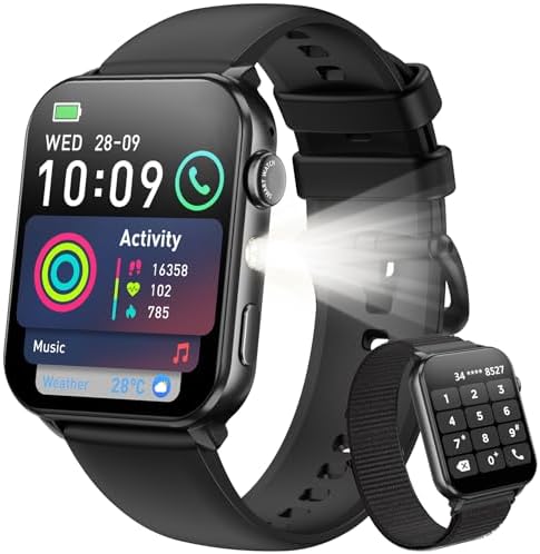 Blackview Smart Watch for Men Women,1.91" HD Touchscreen Fitness Watch with Flashlight, Bluetooth Notifications/Make Calls, Heart Rate/Sleep Monitor/2 Straps, Fitness Watch for Android/iPhone by Blackview