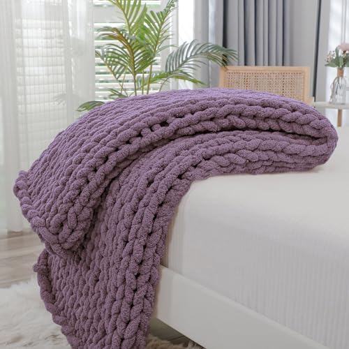 Bigacogo Chunky Knit Throw Blanket for Couch, 40x40 inches, Winter Grape by Bigacogo