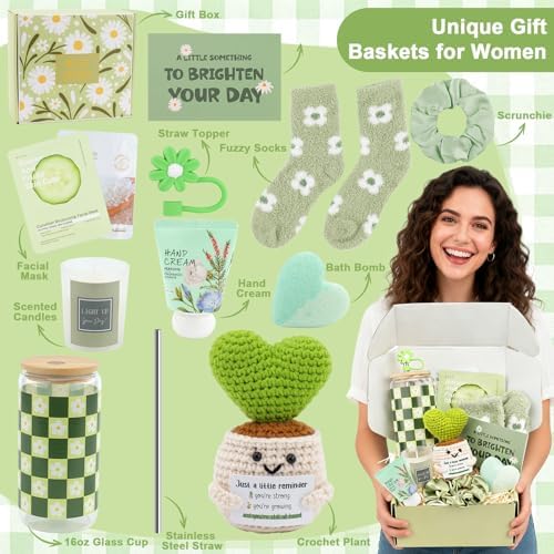 Green Birthday Gifts Basket for Teens Girl Women Self Care Get Well Soon - Image 2