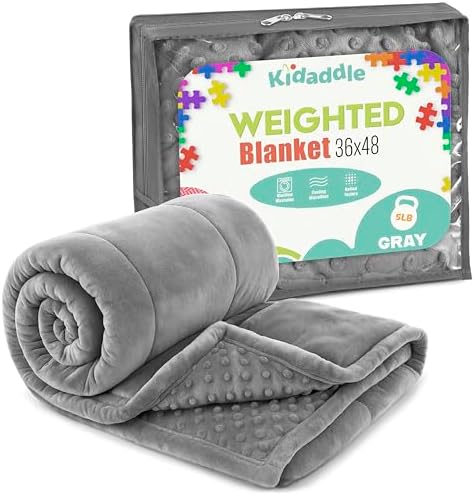 XL Weighted Blanket for Kids 5lb (Grey) 36x48 Inch, Plush Minky Kids Blanket with Travel Bag, Blanket for Ages 4 to 10 by Kidaddle