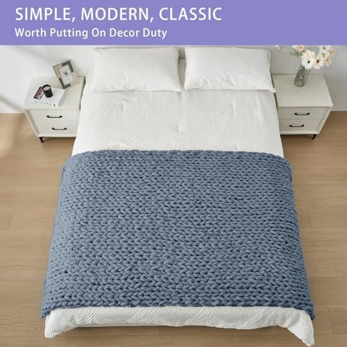 Bigacogo Chunky Knit Throw Blanket for Couch, 40x80 inches, Cold Sea Blue - Image 3