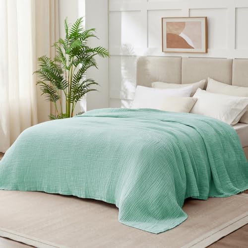 100% Cotton Muslin Blanket Queen 90" x 90", Breathable and Lightweight Cotton Throw Blankets for Bed, Soft Cooling Summer Gauze Blanket for Adults All Season, Mint - Image 6