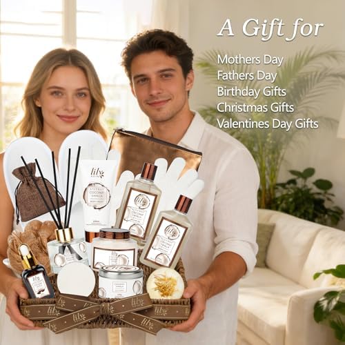 Coconut Vanilla Spa Gift Set, Complete Spa Gift Baskets for Women & Men - Image 2
