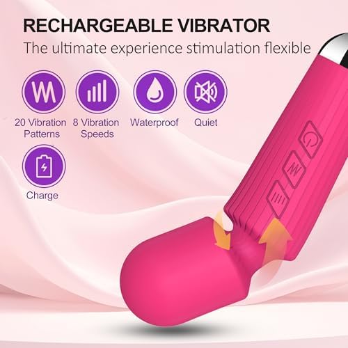 Handheld Wand Massager 20 Modes 8 Speeds, Quiet Mini Vibration Massager for Deep Tissue & Muscle Recovery, Neck Back Shoulder, Cordless Portable (Red) - Image 5