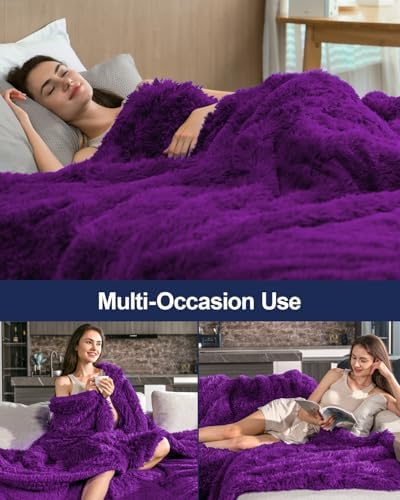 Pawque Faux Fur Sherpa Fleece Throw Blankets Twin Size 60x80 Inches, Purple - Image 5