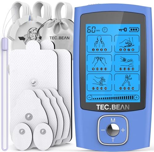 24 Modes Tens Unit Muscle Stimulator, Rechargeable Tens Machine with 8 Electrode Pads (American Gel), Electric Pulse Massager for Pain Relief Therapy(Blue) by TECBEAN