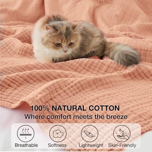 100% Cotton Muslin Blanket Twin 66" x 90", 6 Layers Breathable and Lightweight Cotton Blankets for Couch, Soft Cooling Summer Gauze Blanket for Adults All Season, Dusty Rose‌ - Image 5