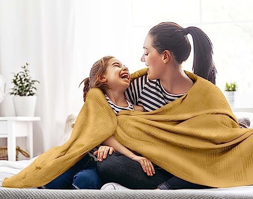 Utopia Bedding 100% Cotton Thermal Blanket Mustard Twin, 90x72 Inches - Image 4