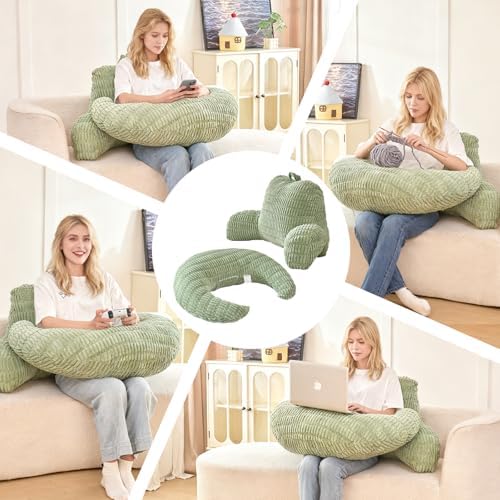 19" Reading Pillow for Bed,U Shaped Arm & Elbow Support,Green Corduroy - Image 5