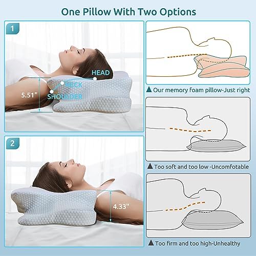 DONAMA Cervical Pillow for Neck and Shoulder Pain Relief, Cooling Contour Memory Foam Pillow, Dual-Height Ergonomic Neck Support Pillow for Side Back Stomach Sleepers with Removable Pillowcase - Image 2