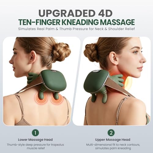 Upgrade 4D Neck and Shoulder Massager with Heat, Wireless Portable Bionic Massage with Real Human Hand Kneading, Neck Massager for Pain Relief Deep Tissue, Relax Muscle Tension(Emerald Green) - Image 4