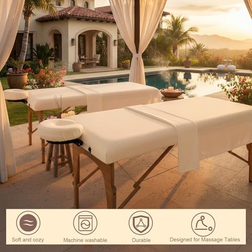 Oudain 4 Sets 3 Piece Soft Microfiber Massage Table Sheets Set Bulk Includes Massage Flat Sheet and Fitted Sheet and Face Rest Cover(Beige) - Image 5