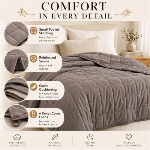 Smart Queen Weighted Blanket for Adults(60"x80",15lbs, Grey) Queen Size Soft Cooling Heavy Blanket for Sleeping, Breathable Blanket with Glass Beads Perfect for 140-160 lbs,All Season,Machine Washable - Image 4