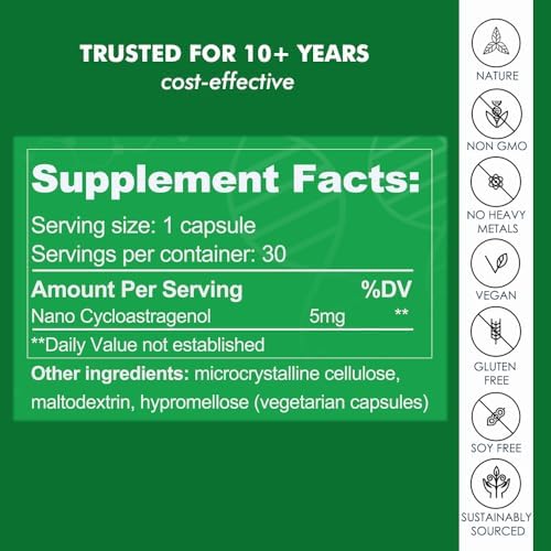CAW Nano Cycloastragenol 5Mg | Telomere Length Anti-Aging | DNA Repair Cell Health | 30 Enteric-Coated Capsules - Image 4
