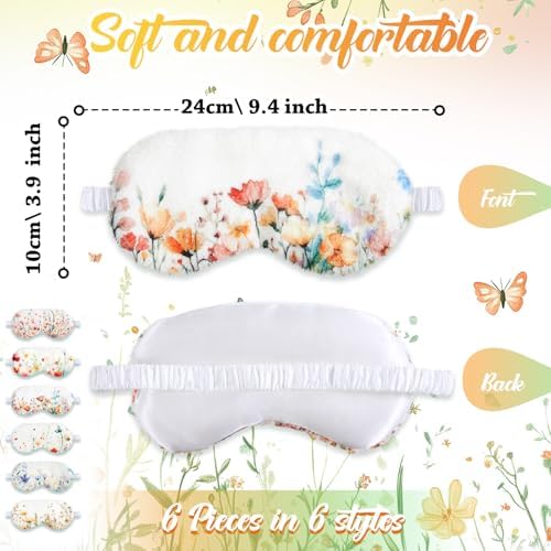 Cuffbow 6 Pack Fuzzy Sleep Masks Plush Eye Mask,Flowers,Colorful - Image 2