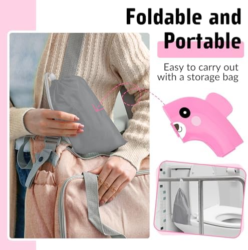 Maliton Foldable Travel Potty Training Seat for Toddlers, Pink Bear - Image 7