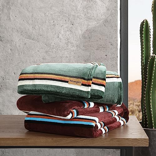 Wrangler - Twin Size Blanket, Ultra-Soft Plush Blanket, Medium Weight Cozy Bedding, Striped Americana Decor, College Dorm Room Essentials, Western Saddle Green - Image 5