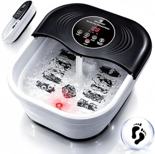 SPA4PIEDS Collapsible Heated Foot Spa Bath with Bubble, Foot Soaking Tub Featuring 8 Shiatsu Rollers, Pumice Stone and Built-in Timer for Mom, Dad and Foot Relaxation (Black) by Spa4pieds