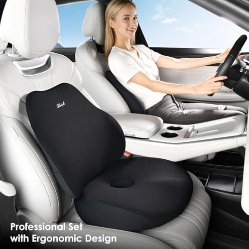 FLORICH Large Car Seat Cushion and Lumbar Support Pillow, Ergonomic Memory Foam Driving Seat Cushion for Back & Sciatica Pain Relief, Non-Slip Washable Seat Cushion for Car, Driver, Office-Black - Image 7