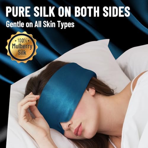 100% Mulberry Silk Sleep Mask, Large Eye Cover for Sleeping, Comfortable and Pressure-Free Sleeping Masks for Women Men, Completely Blackout (Peacock Blue) - Image 2
