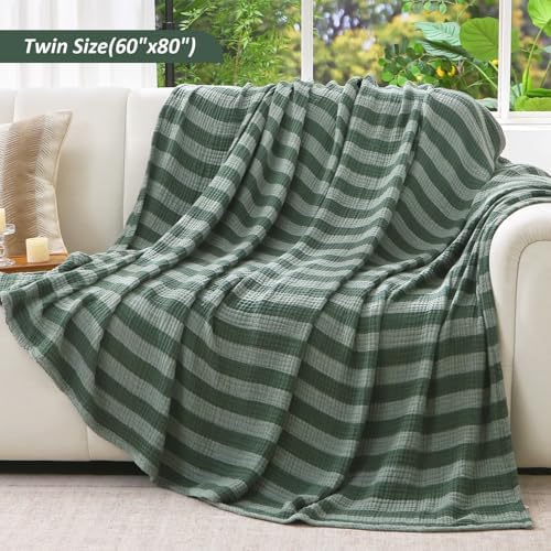 EMME Cotton Muslin Blanket Couch 4-Layer Breathable Gauze Soft Lightweight Bed Blankets Adults Forest Green Throw XL (50" x 70") - Image 2