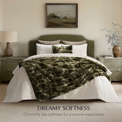 EverGrace Faux Rabbit Fur Bubble Throw Blanket, 50"x60", Marble Olive - Image 6
