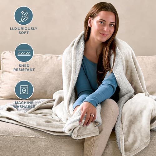 Bare Home Sherpa Fleece Blanket (Full/Queen, Antique White) - Image 3
