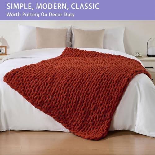 Bigacogo Chunky Knit Throw Blanket for Couch, 40x60 inches, Rust Red - Image 3