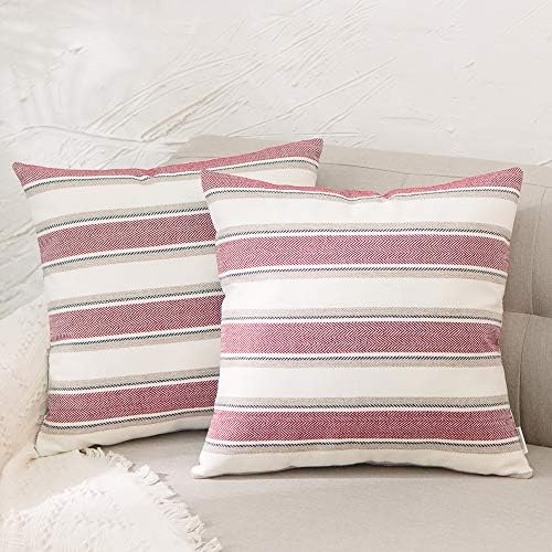 2 Pack Multicolor Stripe Pillow Case Soft Faux Linen Square Decorative Throw Cushion Cover Pillowcase with Hidden Zipper for Sofa Car Couch Living Room 14" x 14 " by NATUS+WEAVER